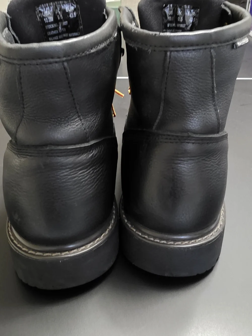 Wolverine Black Leather Work Boots with Red and Yellow Laces